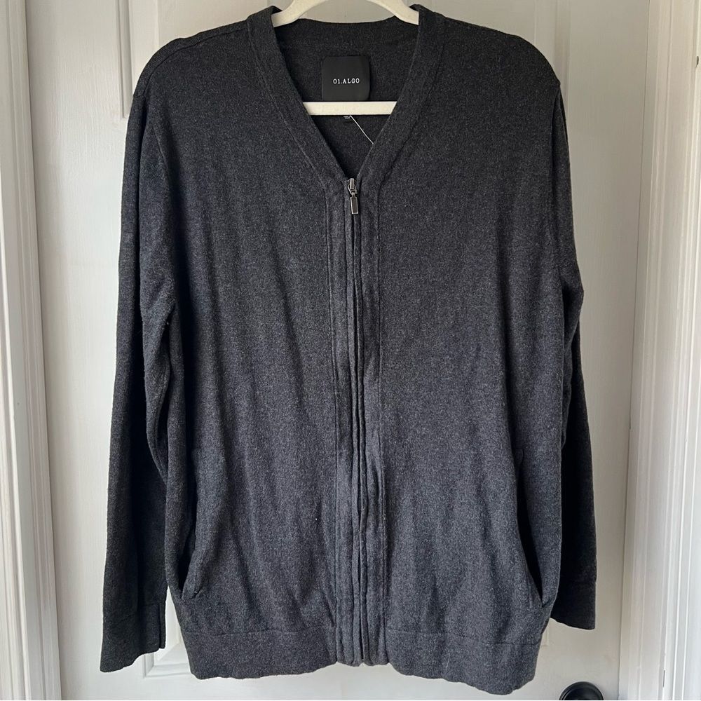 01.Algo Zip Up Sweater Large Gray Cotton Cashmere Long Sleeves Casual